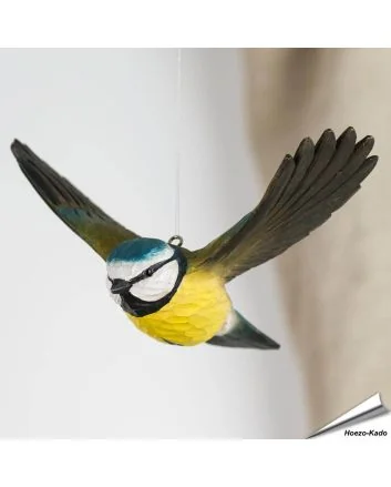 DecoBird - Vliegende Pimpelmees | Houtgesneden vogel