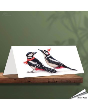 Kerstkaart met leuke spechten - Voor natuurliefhebbers - www.hoezo-kado.nl