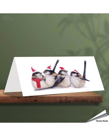 Kerstkaart met leuke staartmezen - Voor natuurliefhebbers - www.hoezo-kado.nl