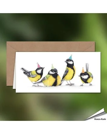 Verjaardagskaart met koolmeesjes - Voor natuurliefhebbers - www.hoezo-kado.nl