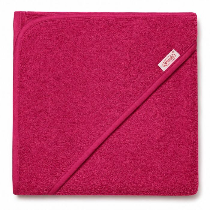 Zachte fuchsia baby badcape van 100% katoen, ca. 80 x 80 cm. Geschikt voor baby's en kinderen tot 3 jaar. Ideaal na het badderen.