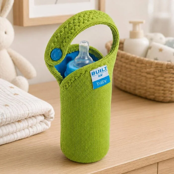 Isolerende BUILT Thirsty Tote babyfleshouder van rekbaar neopreen. Houdt een flesje langer warm of koud en is handig voor onderweg.