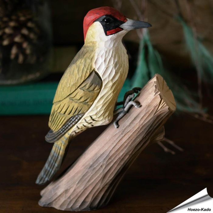 DecoBird - Groene specht | Houtgesneden vogel | lindenhout