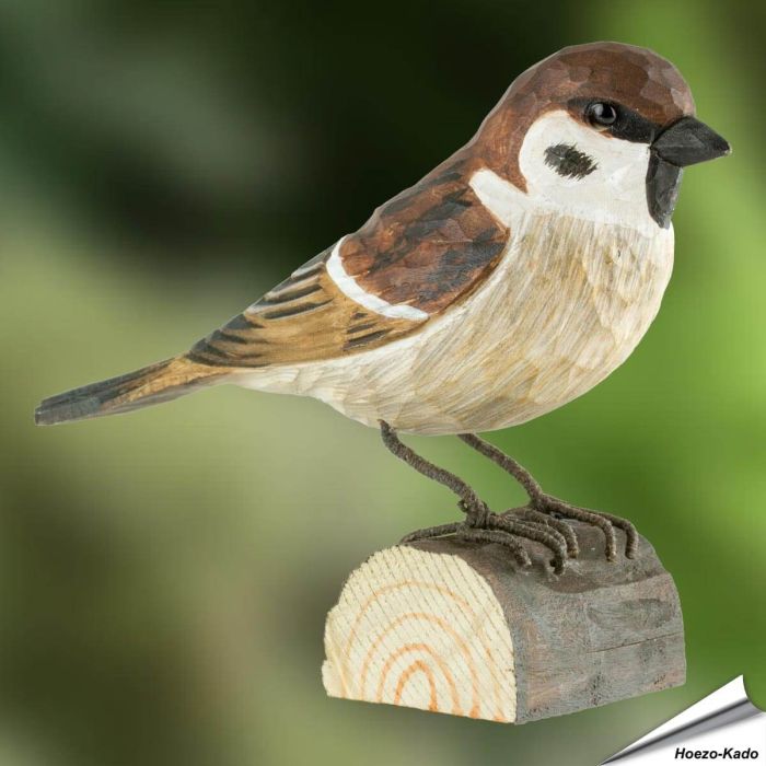 DecoBird - Ringmus | Houtgesneden vogel | lindenhout