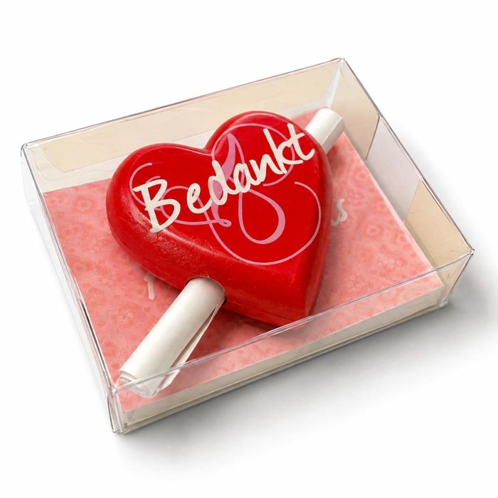 Houten hartje Bedankt met papierrolletje voor je eigen boodschap. Inclusief magneet en verzendenvelop. Origineel en persoonlijk klein bedankcadeau.