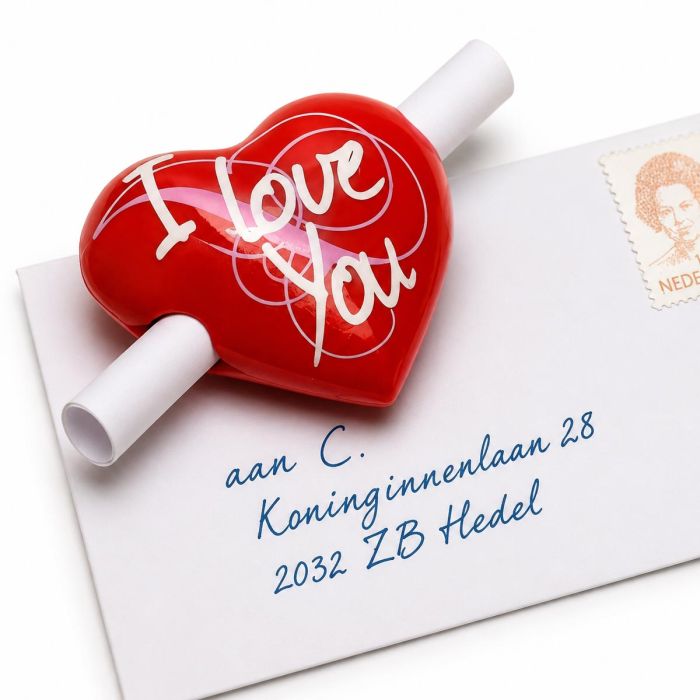 Houten I Love You hartje met verborgen papierrolletje voor je eigen liefdesboodschap. Klein persoonlijk cadeau van ca. 40 x 40 mm.