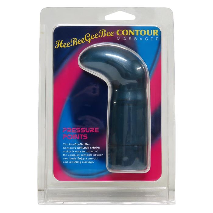 HeeBeeGeeBee Contour Massager met 2 snelheden voor gerichte stimulatie van nek en schouders. Werkt op 3 AA-batterijen en is compact in gebruik.