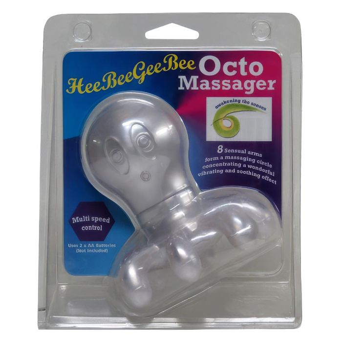 HeeBeeGeeBee Octo Massager met 8 vibrerende vingers en meerdere snelheden voor een ontspannende body massage. Werkt op 2 AA-batterijen.