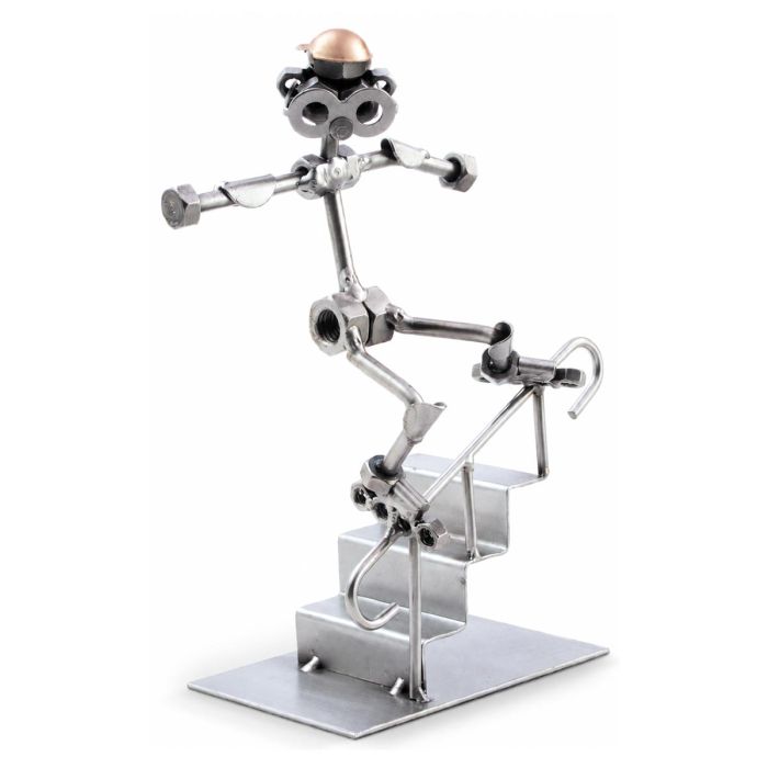 Handgemaakte Hinz & Kunst sculptuur van een inline skater met helm, skates en skate-obstakel. Origineel metalen cadeau voor iedere skate-liefhebber.