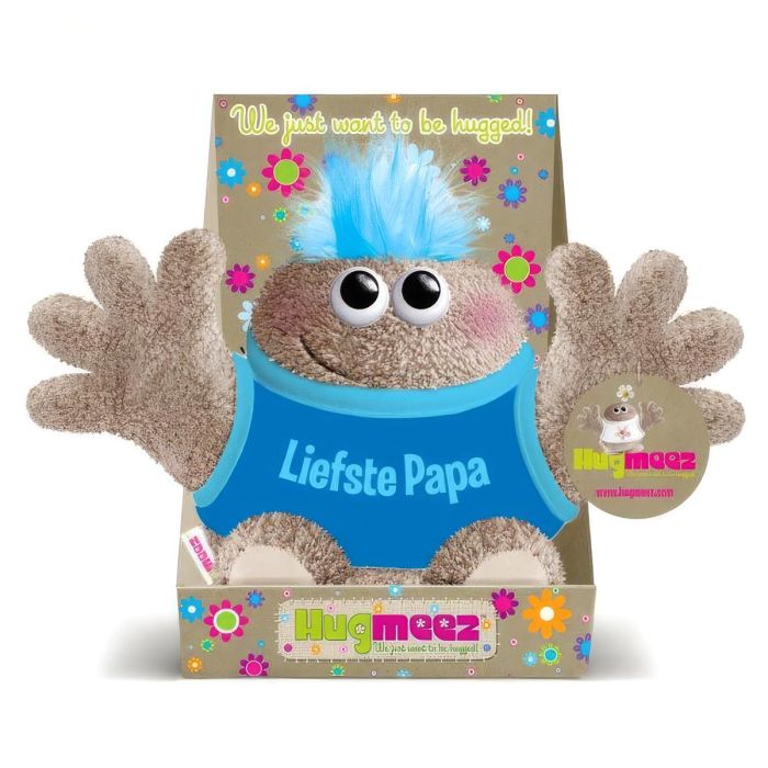 Hugmeez Klein Liefste Papa is een superzachte knuffel met open armen en persoonlijke boodschap. Ca. 150 x 265 mm, speciaal als cadeau voor papa.