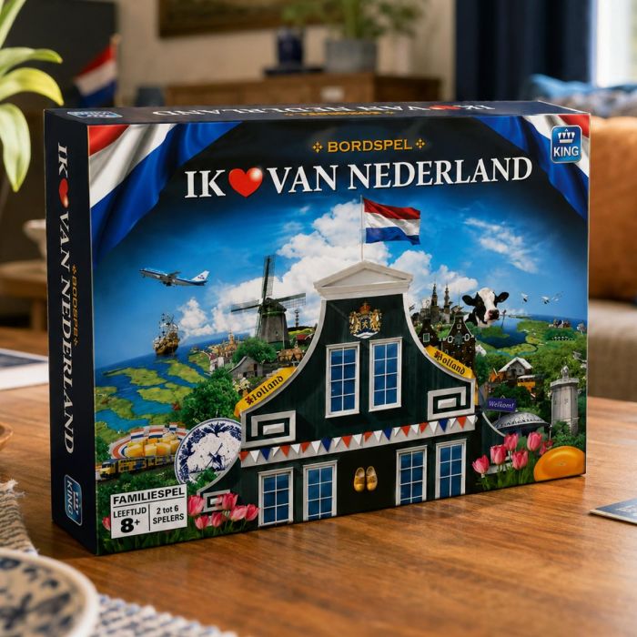 Ik Hou van Nederland Bordspel voor 2 tot 6 spelers vanaf 8 jaar. Beantwoord 900 vragen en reis door alle Nederlandse provincies.