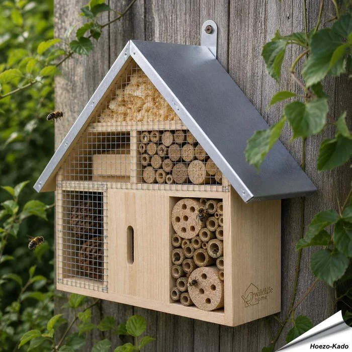 Insectenhotel met metalen dak ✔️ Voor bijen, vlinders & lieveheersbeestjes ✔️ Natuurlijke materialen ✔️ Beschermt tegen regen ➤ Ontdek nu