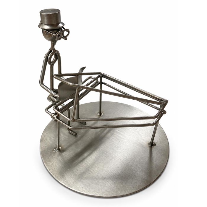 Metalen sculptuur van een pianist aan een vleugelpiano. Ca. 14,8 cm hoog. Origineel cadeau voor pianisten, pianodocenten en liefhebbers van pianomuziek.
