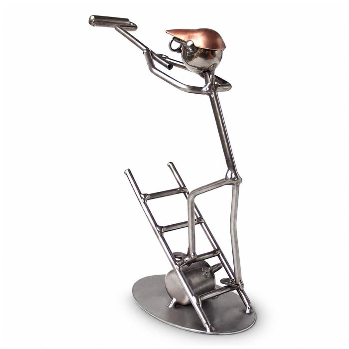 Wired Line Schilder metalen draadsculptuur met ladder, verfroller, verfemmer en koperkleurige pet. Ca. 18 cm hoog. Origineel cadeau voor schilder.