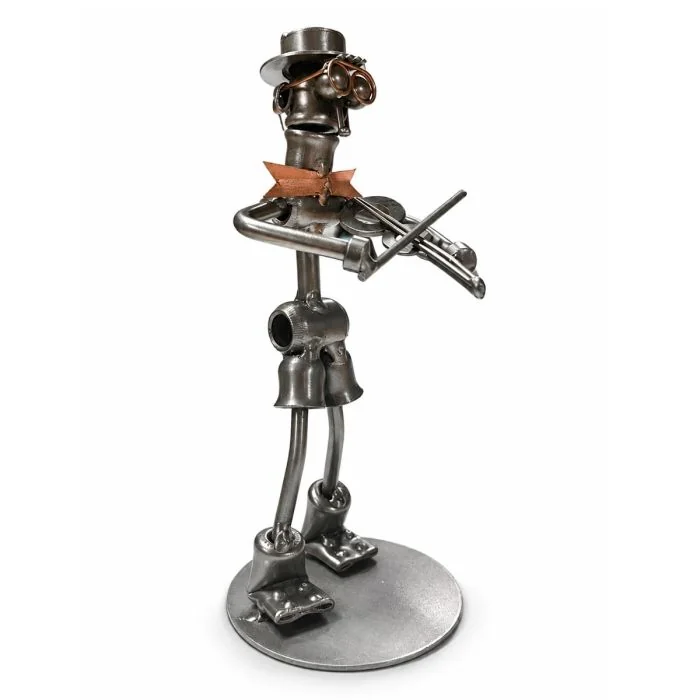 Metalen sculptuur van een violist met viool en strijkstok, ca. 19,5 cm hoog. Origineel cadeau voor violist, viooldocent of orkestlid.