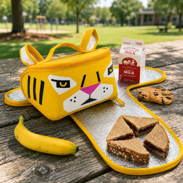 Munchler Lunch Pack Tijger voor kinderen: lunchrugzak met verstelbare banden, koelende voering en uitklapbare placemat voor school, picknick en onderweg.