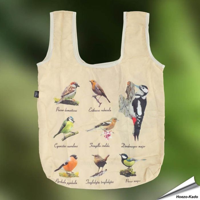 Stijlvolle opvouwbare tas met vogels ✔️ Stevig, ruim & comfortabel ✔️ Perfect voor boodschappen of strand ➤ Bestel nu bij Hoezo-Kado.nl