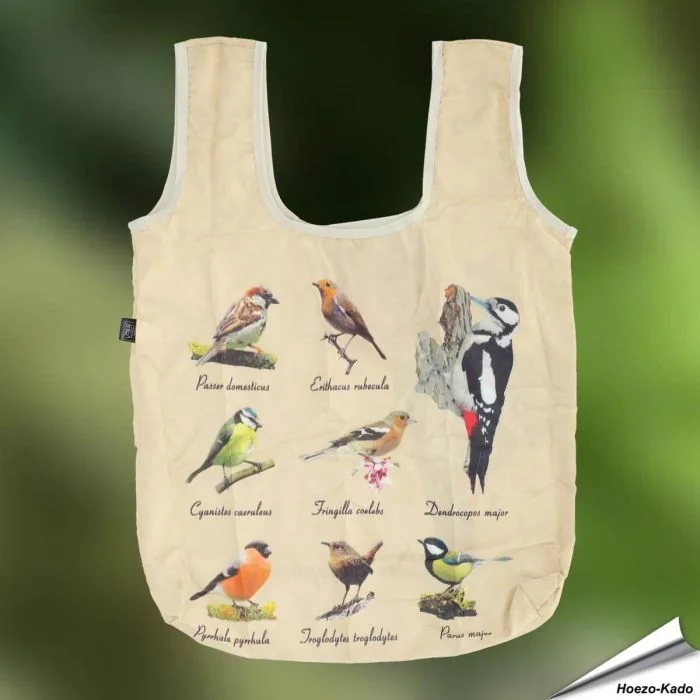 Stijlvolle opvouwbare tas met vogels ✔️ Stevig, ruim & comfortabel ✔️ Perfect voor boodschappen of strand ➤ Bestel nu bij Hoezo-Kado.nl