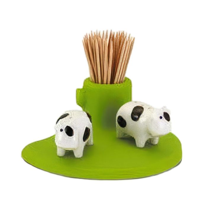 Peper en Zout Set Koe met tandenstokerhouder, gemaakt van keramiek en kunststof. Origineel en praktisch tafelaccessoire in speels koe-design.