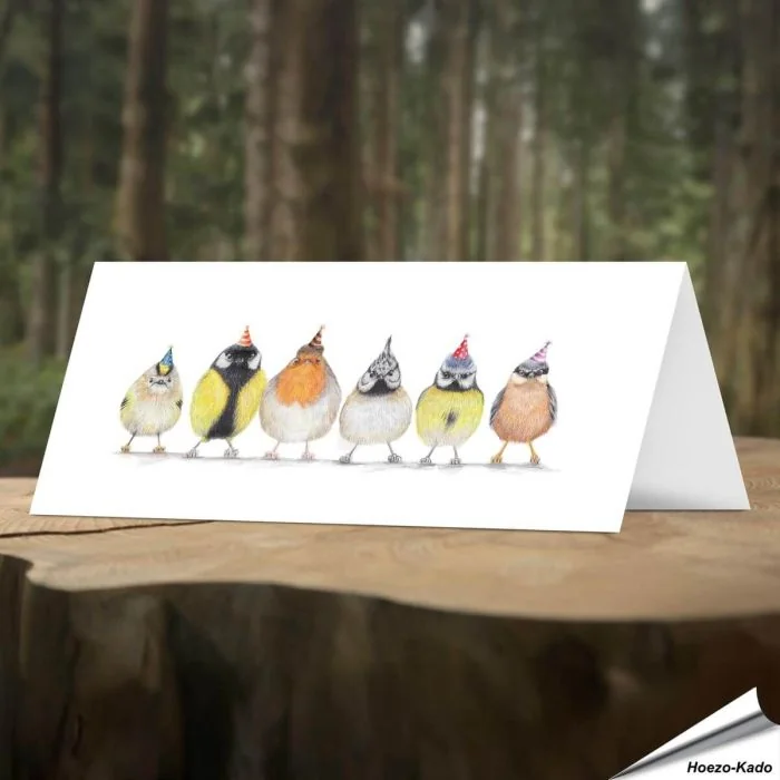 Verjaardagskaart met leuke tuinvogels - Voor natuurliefhebbers - www.hoezo-kado.nl