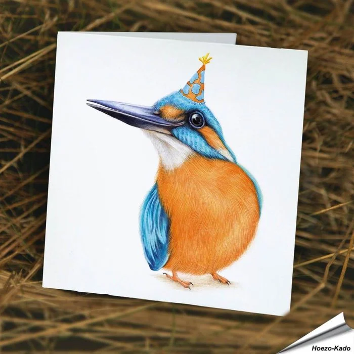 Vrolijke wenskaart met een ijsvogel ✔️ FSC-gecertificeerd papier ✔️ Inclusief kraft envelop ✔️ Bestel nu op www.hoezo-kado.nl