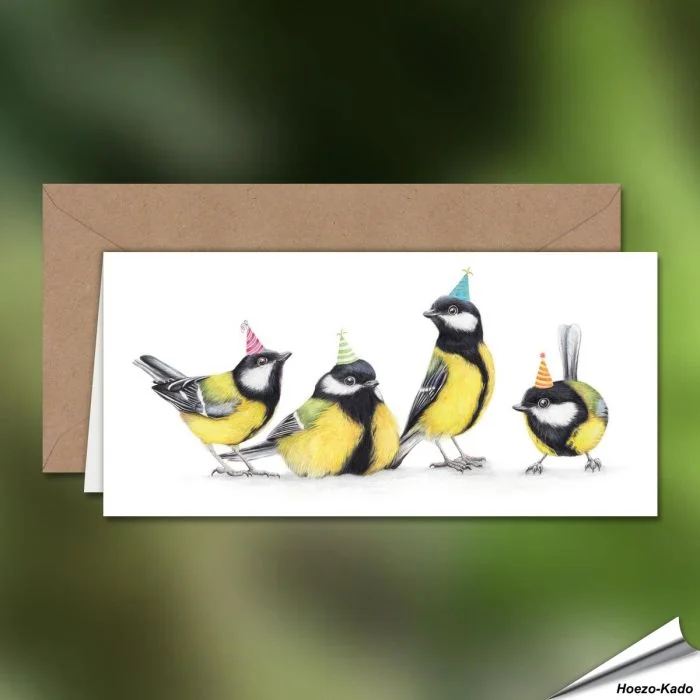 Verjaardagskaart met koolmeesjes - Voor natuurliefhebbers - www.hoezo-kado.nl