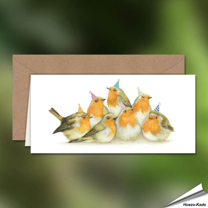 Verjaardagskaart met roodborstjes - Voor natuurliefhebbers - www.hoezo-kado.nl