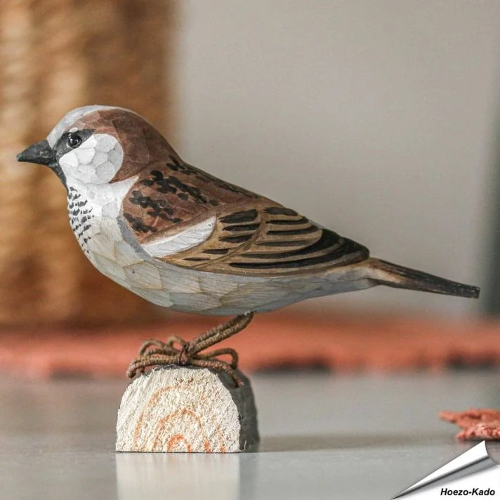 DecoBird - Huismus | Houtgesneden vogel | lindenhout