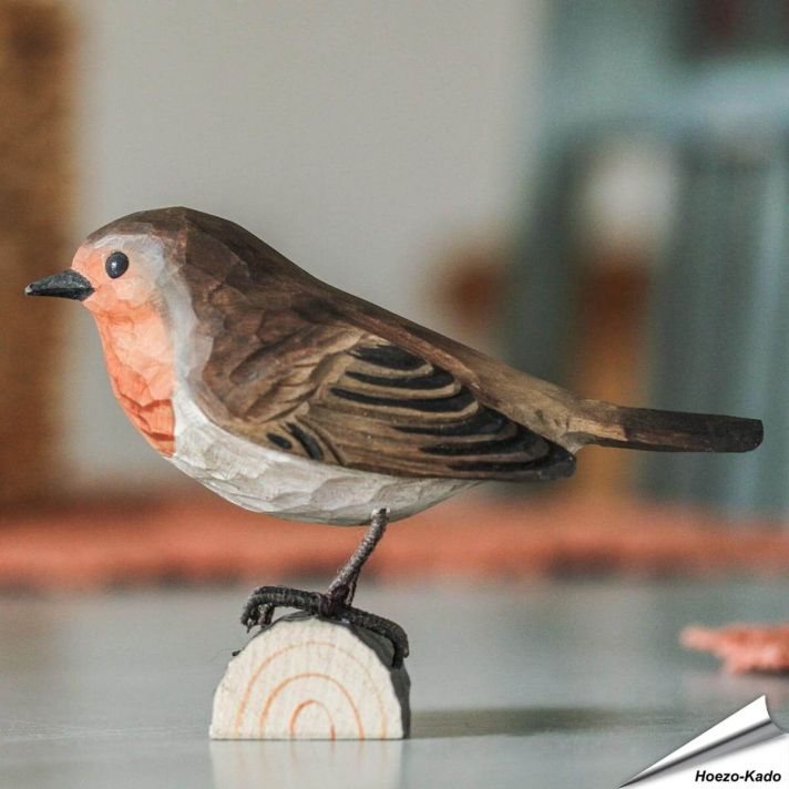 DecoBird - Roodborstje | Houtgesneden vogel | lindenhout