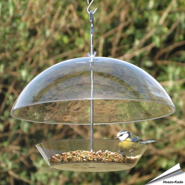 Hangende vogelvoederschaal met dak