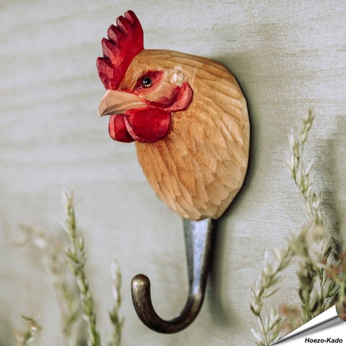 Kledinghaak - Hen / Kip ✔️ Gemaakt van hoogwaardig hout en met de hand beschilderd ✔️ Handgemaakt en milieuvriendelijk ✔️ Maximaal draagvermogen: 10 kg ➤ Bestel nu bij Hoezo-Kado