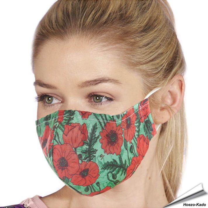 Mondkapje met Papaver motief | Wasbaar | Neusstrip
