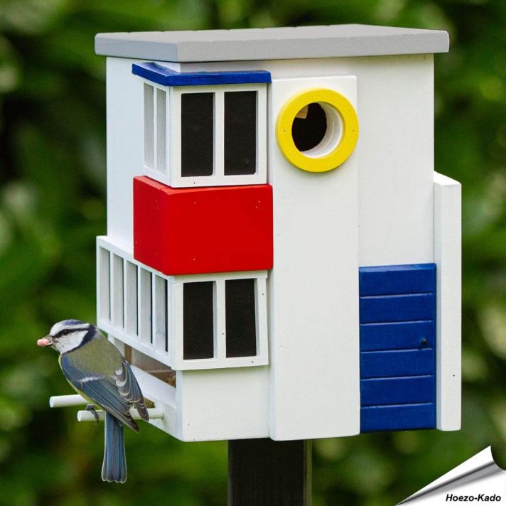 Multiholk De Stijl - voederhuis en nestkast in mooie kleuren, hier als voederhuis - Hoezo-Kado