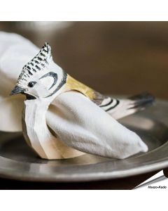 Handgemaakte Houten Servetring Kuifmees - Natuurdecoratie | Hoezo-Kado