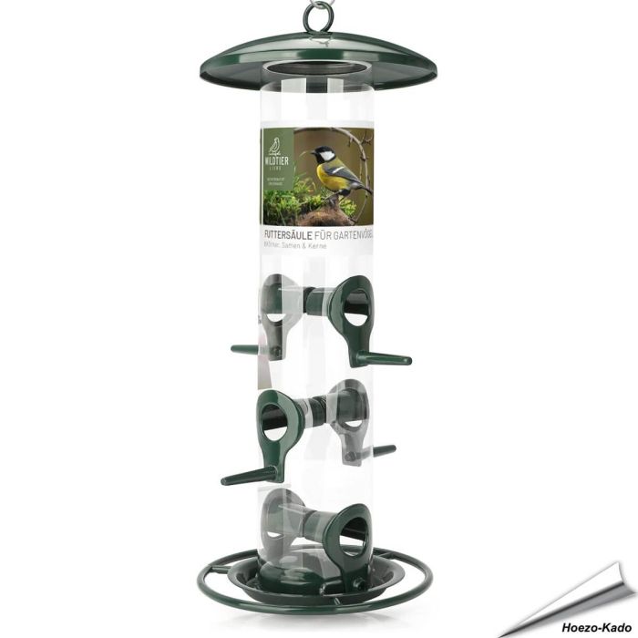 Metalen voedersilo voor zaden - 6 openingen (groen)