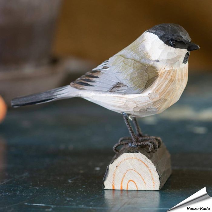 DecoBird - Glanskop | Houtgesneden vogel | lindenhout