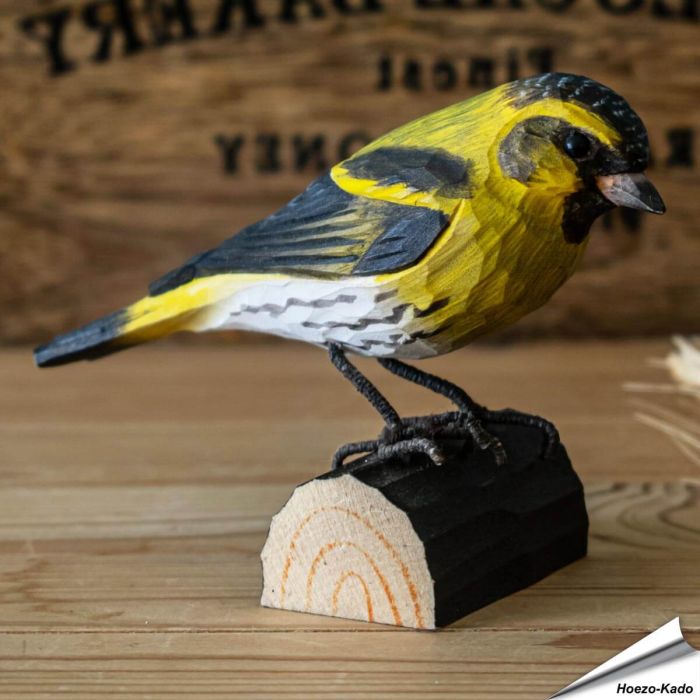 DecoBird - Sijs | Houtgesneden vogel | lindenhout